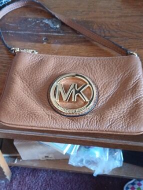 Michael Kors Brown Pebbled Leather MK Circle Logo Mini Bag